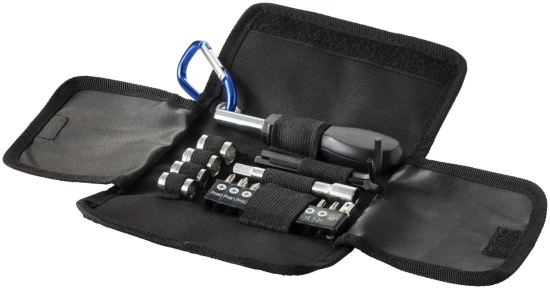 Tool set | Polyester | Small and foldable | With carabiner | solid black;blue