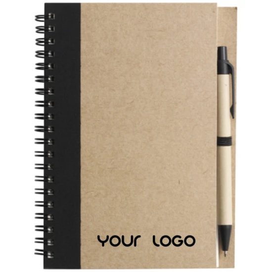 Spiral notebook | 100% recycled paper | 17.9 x 13.1cm | 120 lined pages | With ballpen | black