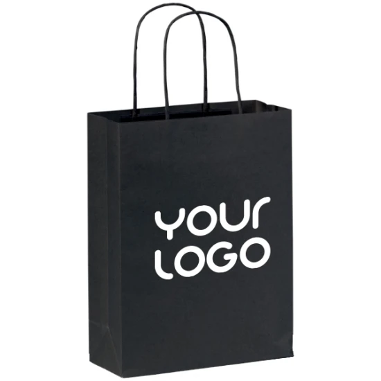 Klein tasje | Papier 120 g/m² | 18x8x24 cm | Gedraaide hengsels | Ook te gebruiken als cadeautasje | FSC-gecertificeerd | Zwart