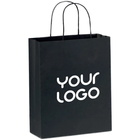 Sac moyen | Papier 120 g/m² | 24x10x30 cm | Papier mat | Peut contenir jusqu’à 2 kg | Certifié FSC | Noir