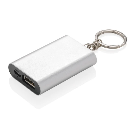 Keyring with powerbank | Plastic | Use on any mobile device | Silver (877C)