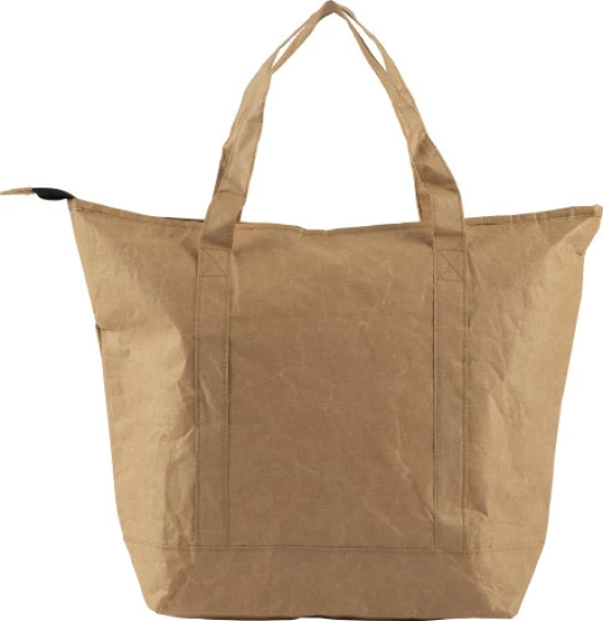 Cooler shopping bag | Laminated paper 80g/m² | 44x14x33cm | Zipper | Pouch on the side | brown