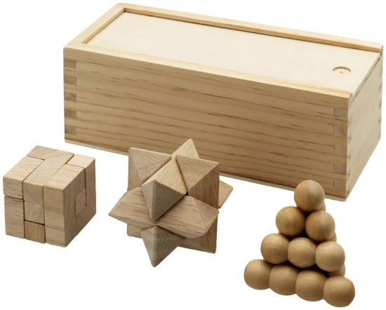 Brain teaser set | Wood | 3 pcs | natural