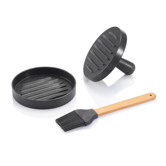 BBQ set | Aluminium | Hamburger press & brush | Grey