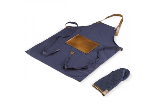 Schürze & Ofenhandschuh | PU-Leder | Hohe Qualität | Dunkelblau