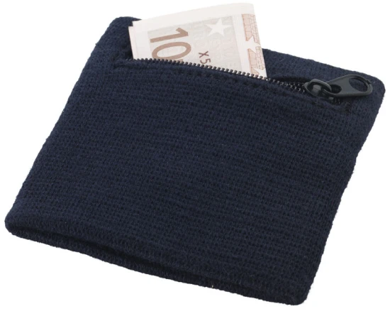 Poignet de fitness | Coton | Avec pochette zippée | marine