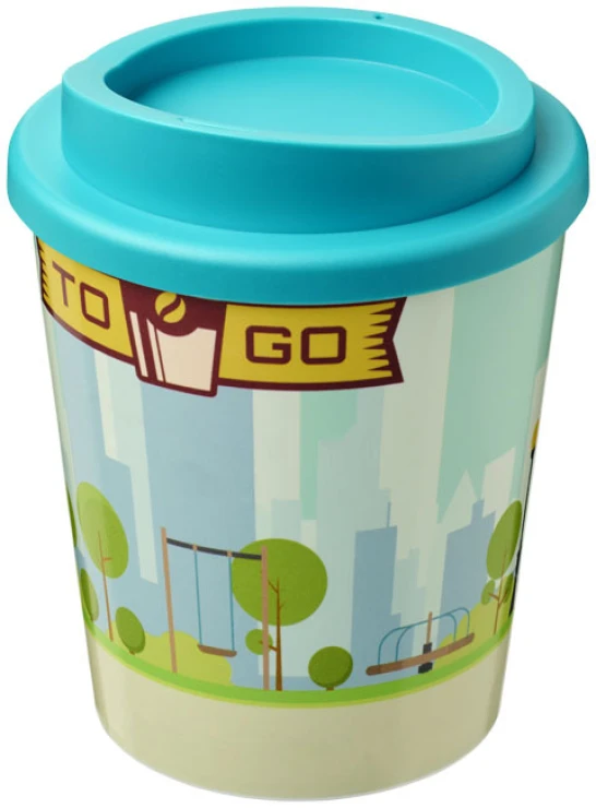 Double walled insulated tumbler | PP | 250ml | Fits under most coffee machines | Full-colour print | Made in the UK | aqua
