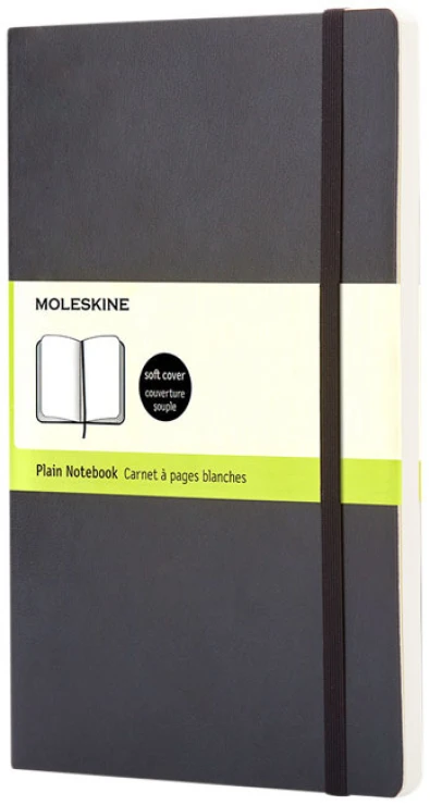 A5 notebook | Moleskine Classic L | Soft cover | 192 plain pages | Leathered cover | solid black