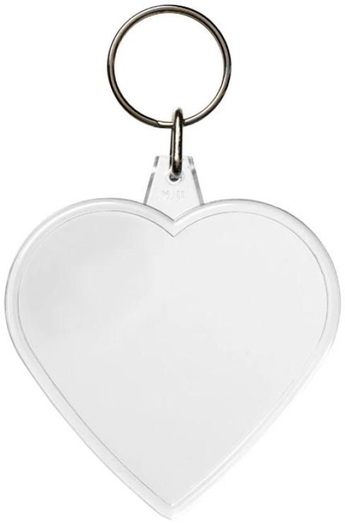 Heart-shaped keychain | Plastic | Flat profile | Transparent clear