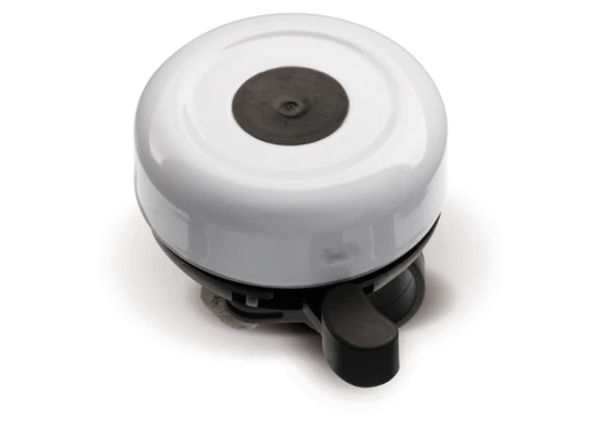 Bike bell | Aluminium & plastic holder | Top recessed for a dome sticker | White