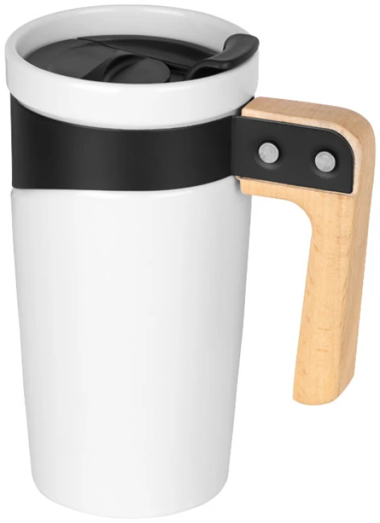Mug | Ceramic | 475 ml | With wooden handle | white
