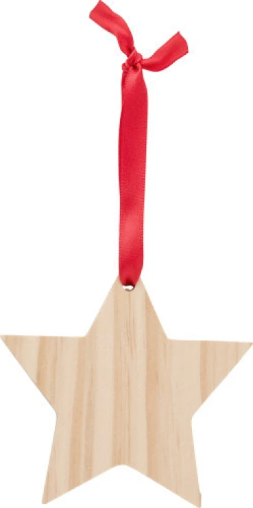 Christmas ornament | Wood | With red ribbon | Star-shaped | brown