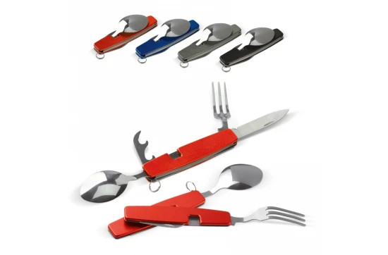 Multi-tool | Knife, fork, spoon and bottle opener | Aluminium and stainless steel | Black