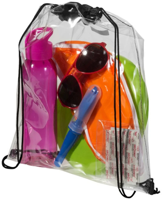 Borsa con coulisse | Plastica PVC | 33x39cm | Trasparente | nero;trasparente