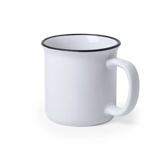 Ceramic mug | With black colour rim | 300ml | White