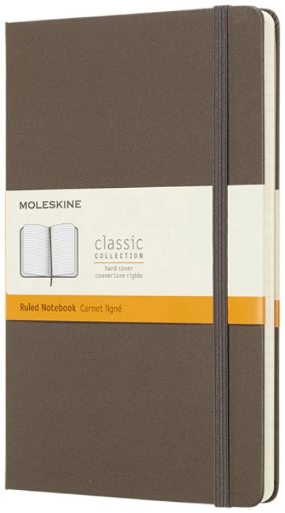 Notebook | Leatherette paper | Moleskine Classic L | 13x21cm | 480 ivory ruled pages | earth brown
