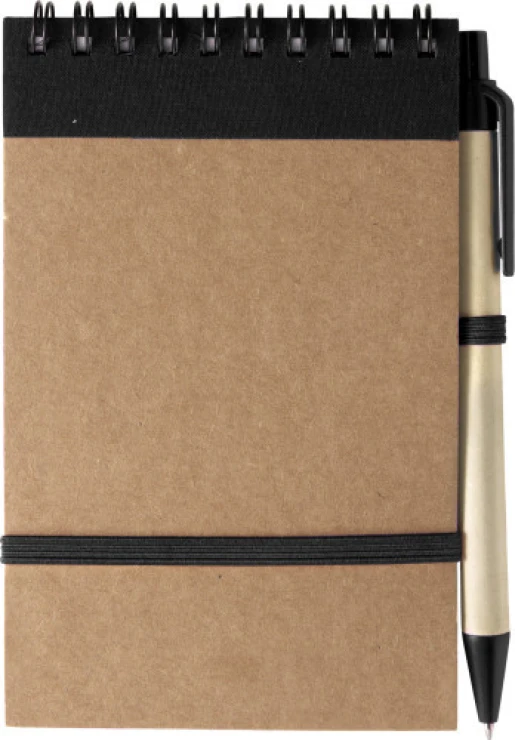 A6 spiral notebook | 70 pages | Recycled cardboard | Matching elastic and pen | black