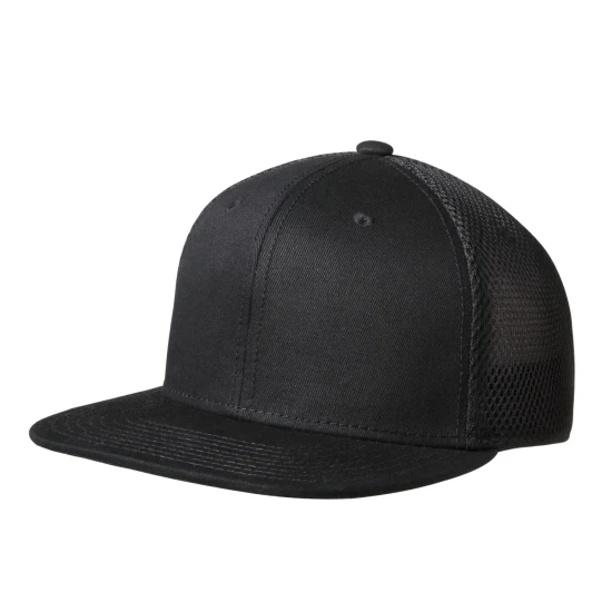 Snapback pet | Katoen & mesh | Hoofdomtrek: 58 cm | 6 panelen | Kunststof drukknoopsluiting | zwart