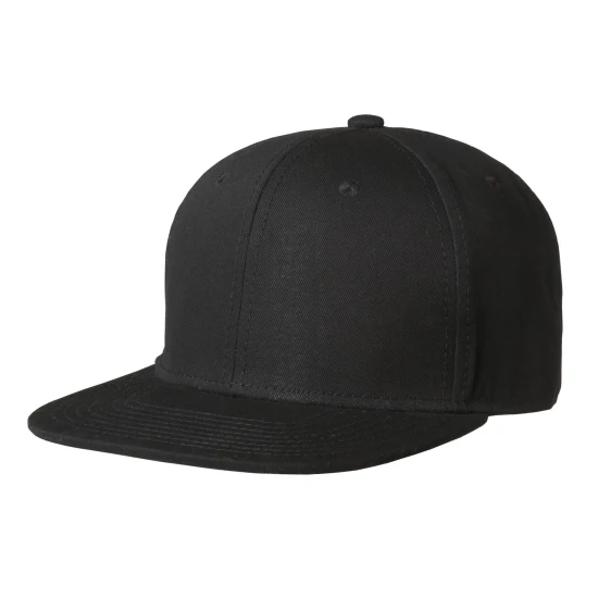 Snapback pet | Katoenen twill | 6 panelen | Hoofdomtrek: 58 cm | Voorvoering | zwart