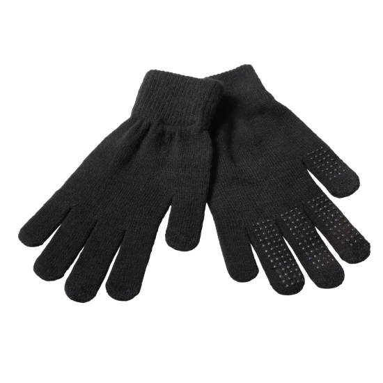 Gants tactiles | 100% acrylique | Taille unique | Points antidérapants pour un meilleur grip | Noir