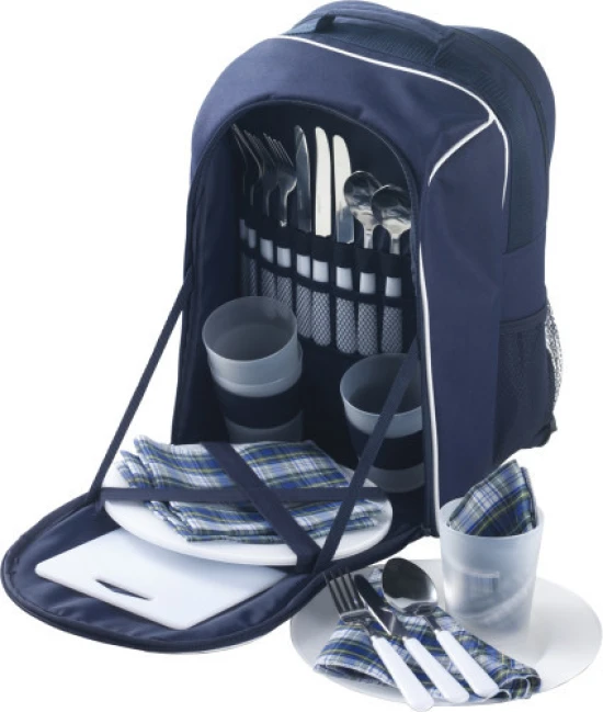 Picknick-Rucksack | Polyester 600D | 36x29x15 cm | Mit Kunststoffbesteck | Blau