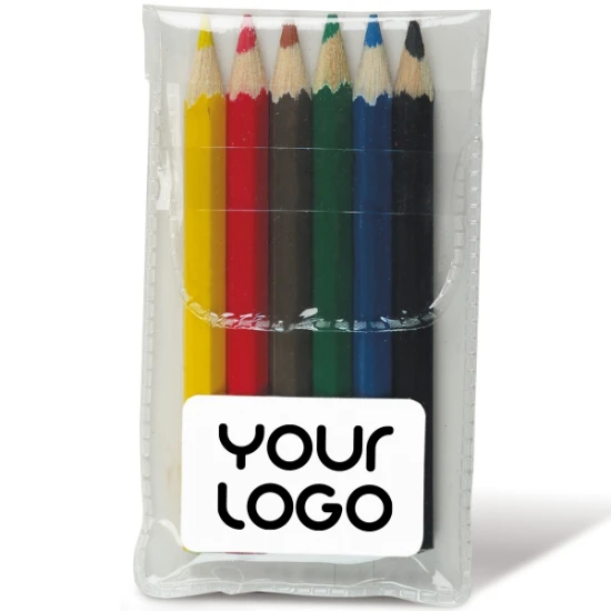 Potlodenset | Plastic & Hout | 6 kleine kleurpotloden | 