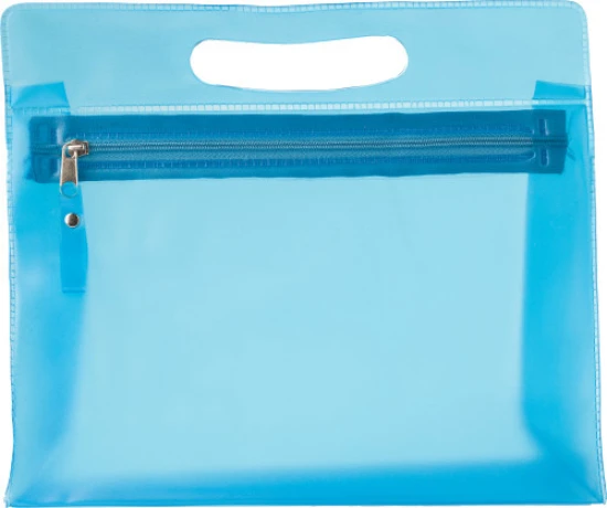 Frosted toilet bag | PVC | Integrated handle and zipper | light blue