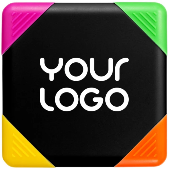 4-colour highlighter | ABS plastic | Square-shaped | Solid black