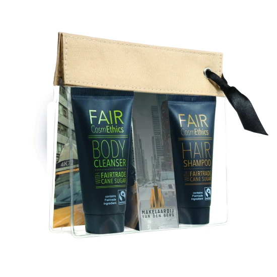 Shampoo en douchegel | 2 x 30 ml | Inclusief cosmetisch zakje | Fairtrade | Zwart