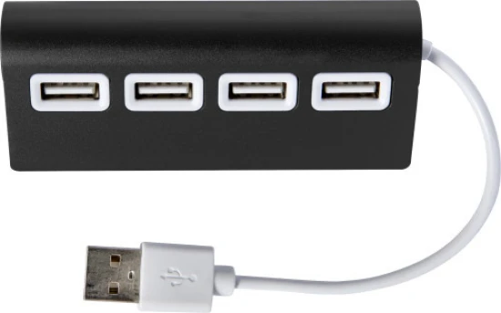 USB-hub | Aluminium | 8,9 x 3,6 x 2,3 cm | Vier poorten | zwart