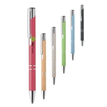 Stylo à bille à bouton poussoir | Paille de blé et plastique | Garnitures argentées