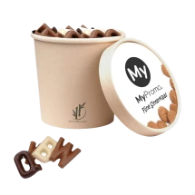 Beker met gemixte chocoladeletter | Gemixte chocolade | 350g | Beker van biokarton