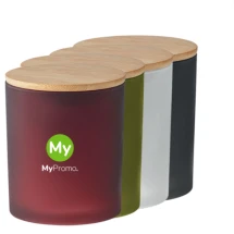 Wachskerze | Milchglasgefäß | Bambusdeckel | Pflanzenbasis | Vier Düfte | 200g