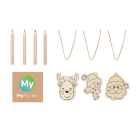 Christmas ornaments | Wood | Set of 3 | With 4 coloring pencils