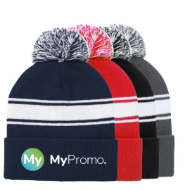 Bonnet | Acrylique | Avec pompon coloré | Rayé