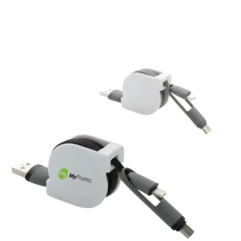 Cable retráctil 3 en 1 | ABS | 100cm | Conexión para IOS & Android