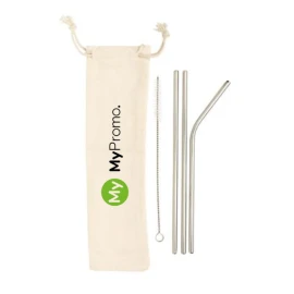 Straw set | Stainless steel | 3 items | In cotton pouch