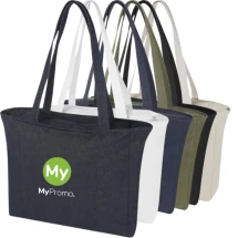 Shopper | Gerecycled katoen & polyester | 45x42cm | Met denim look