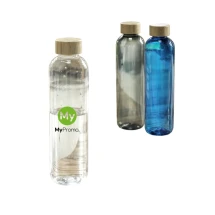 Wasserflasche | Recycelter Kunststoff | 1L | Deckel aus Bambus