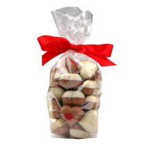 Zak gevuld met chocolade | 100 g hartvormige chocolaatjes | Gesloten met een lint