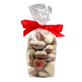 Bag filled with chocolate | 100g of heart chocolates | Closed with a ribbon