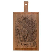 Snijplank | Beukenhout | 37x19 cm | Kaart van Utrecht | Gemaakt in Europa | Duurzaam | Met handvat