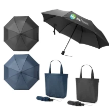 Foldable umbrella | rPET | Automatic | Windproof | With a shopping bag
