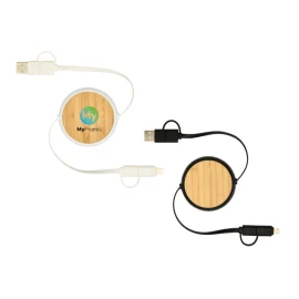 Câble de charge 5-en-1 | Bambou & ABS recyclé | 100 cm | 45W | Rétractable | Charge rapide