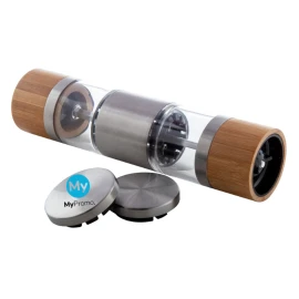 Molinillo de sal y pimienta | Bambú, acero inoxidable y cerámica | 214 g | 45 × 195 mm | Molinillo manual de doble cara