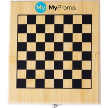 Schach-weinset | Bambus & edelstahl | 550 g | 148 × 168 × 52 mm | 4 teile mit schachbrett & 32 figuren