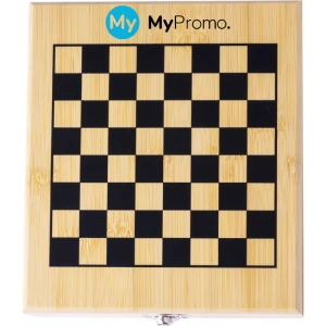 Coffret vin échecs | Bambou et acier inoxydable | 550 g | 148 × 168 × 52 mm | 4 pièces avec échiquier & 32 pièces