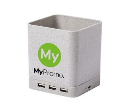 Portalápices multifuncional | Con Hub USB | Paja de trigo | Cargador inalámbrico