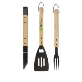 Ensemble barbecue 3 pièces | Métal et bois | Peut être suspendu