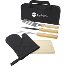 5-piece BBQ set | Stainless steel & Wood | Incl. glove